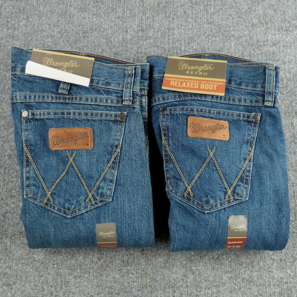 Wrangler Retro Jeans Men 31x34 Relaxed Boot Cut Blue Denim Western Work Lot of 2